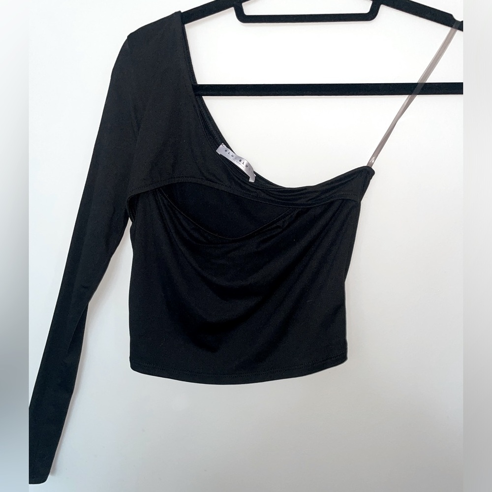Black Off the Shoulder Asymmetrical Shirt